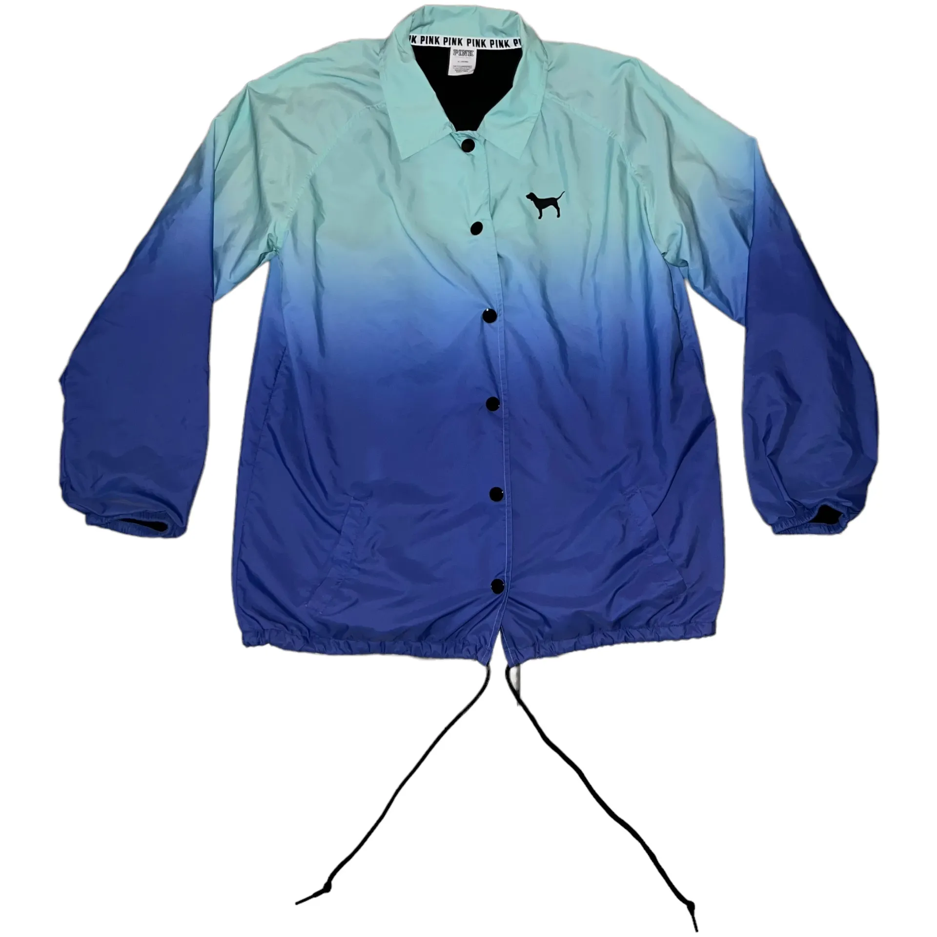 Victoria’s Secret PINK Blue Dip Dye Snap Front Coaches Jacket Size Medium - Image 2