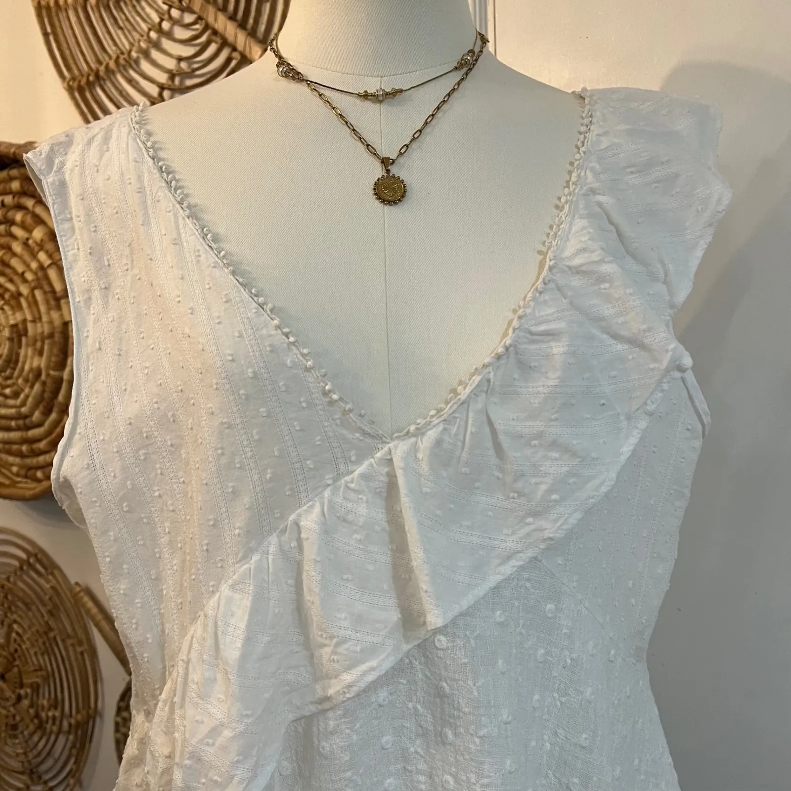 Zara Basic 100% Cotton White Swiss Dot Ruffle Blouse Romantic Cottagecore XL - Image 4