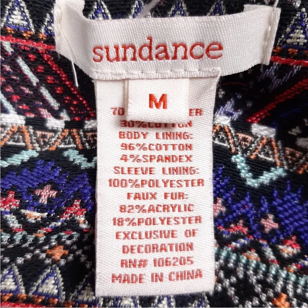 Sundance embroidered Tatou faux fur collar belted open front long coat boho - Image 8