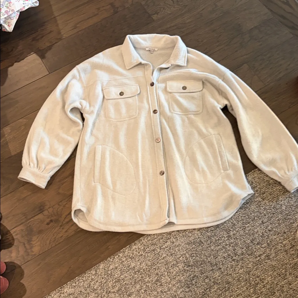 White Birch Oversized Soft Gray Fleece Shirt Jacket Sz S - Image 7