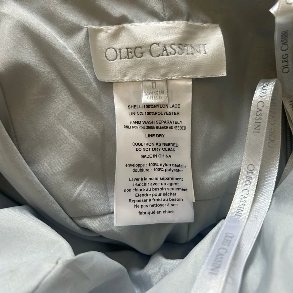 Embroidered Oleg Cassini Long Strapless Silver Dress - Image 8