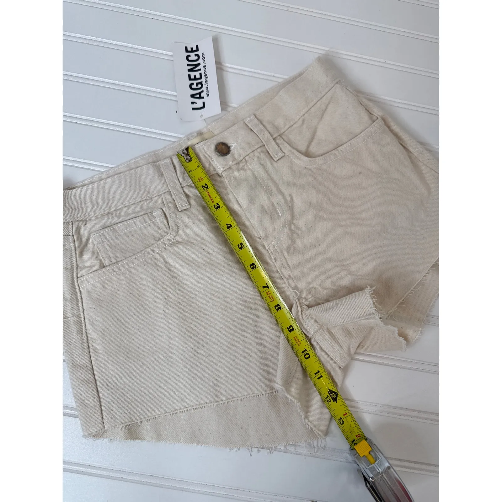 NWT L’AGENCE Audrey Denim Shorts Light Wash Blue & Cream Raw Hem Bundle Sz 25 - Image 5