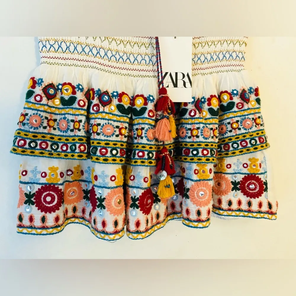 NWT Zara white embroidered boho mini skirt size/M - Image 7