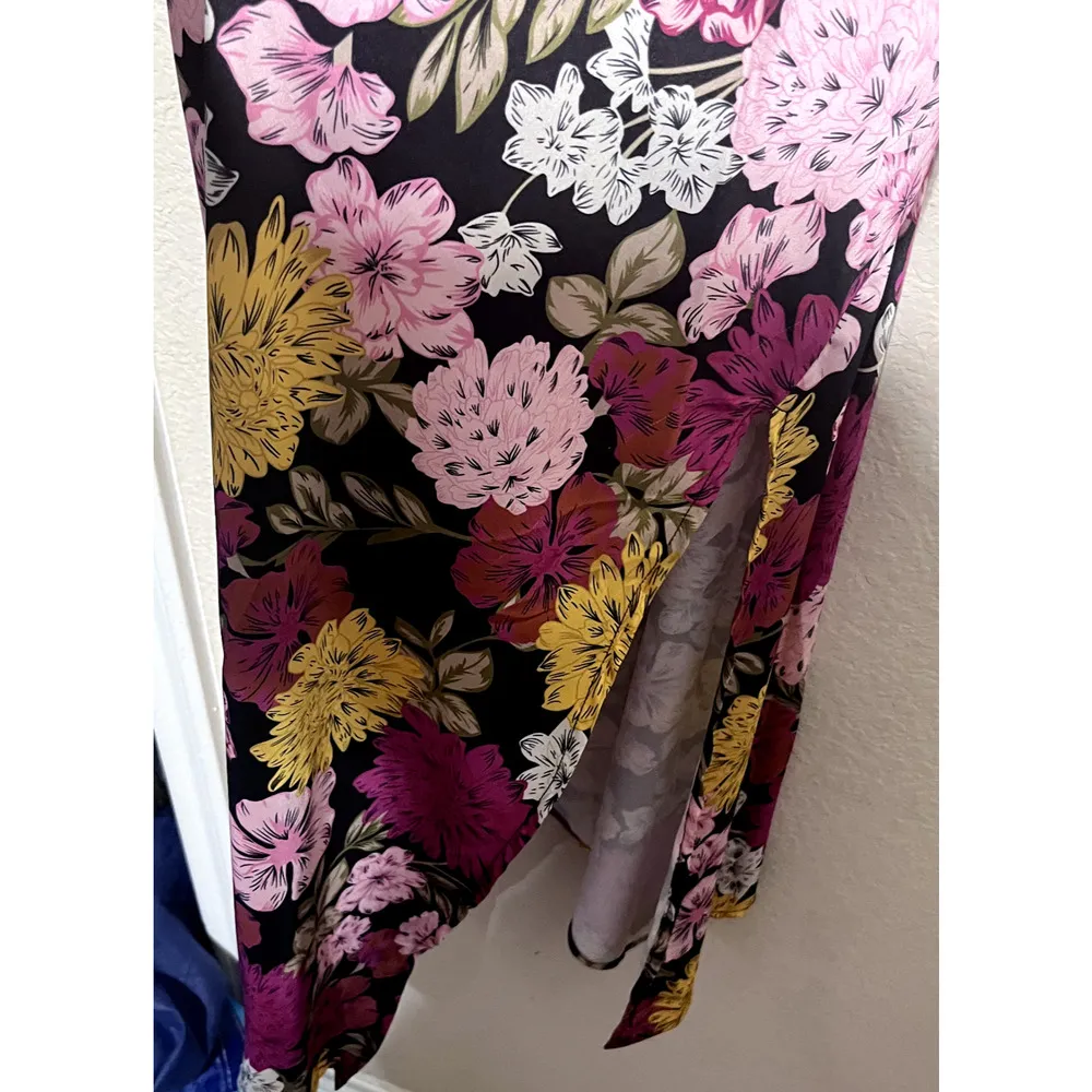 Adelyn Rae Satin Slip Dress sz M Knee length Pink Floral Sleeveless drape neck - Image 3