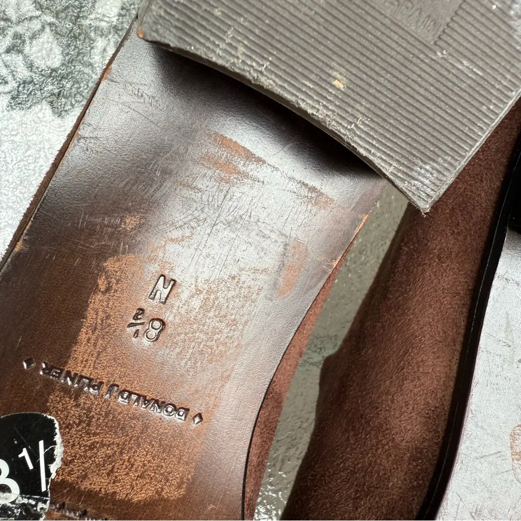 DONAL J PLINER Brown Leather/ Faux Suede Square Toe Loafers Shoes Size 8.5 N - Image 9