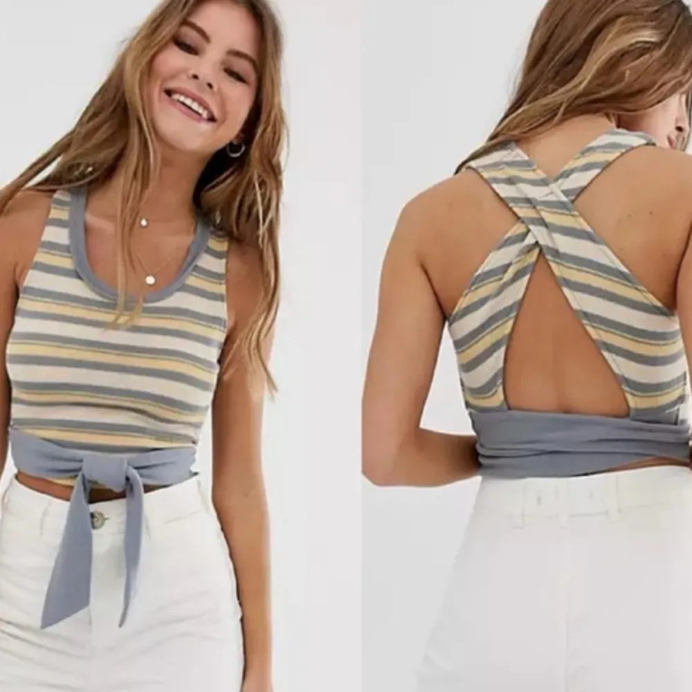 We The Free Blue Stripe Knit Workshop Tie Back Tank - Image 15