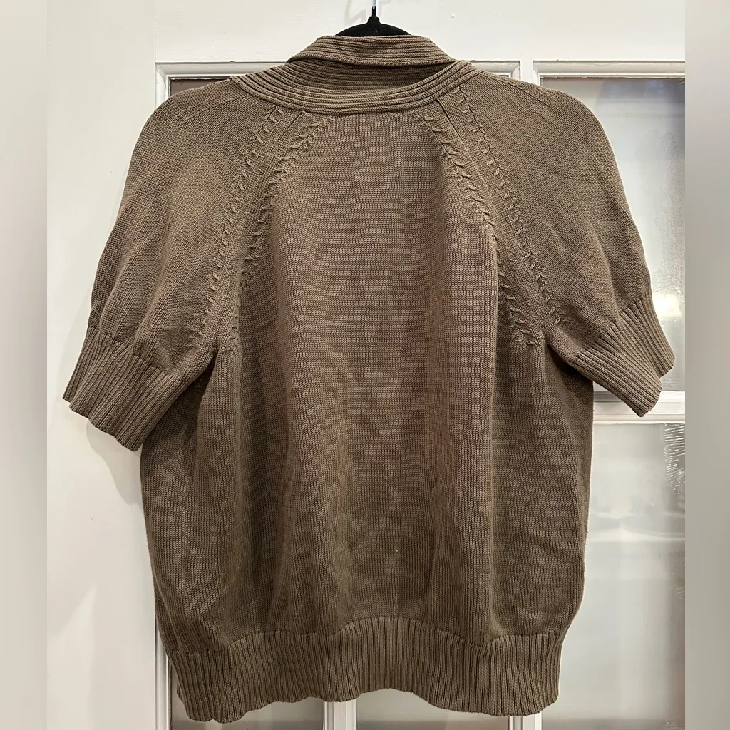 Vintage Talbots Cotton Olive Brown Knit Open Crop Sweater Cardigan Plus Size X - Image 3