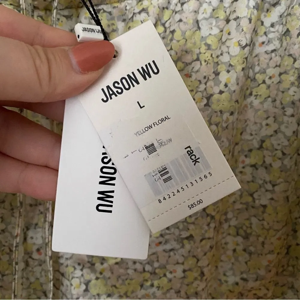 Jason Wu Pajama Shorts Lace Trim Satin Runner Stretch Yellow Floral Comfy Cute - Image 9