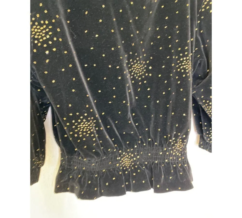 Portrait Vintage Black & Metallic Gold Fleck Peplum Velour Jacket Zipper Sz Lg - Image 7