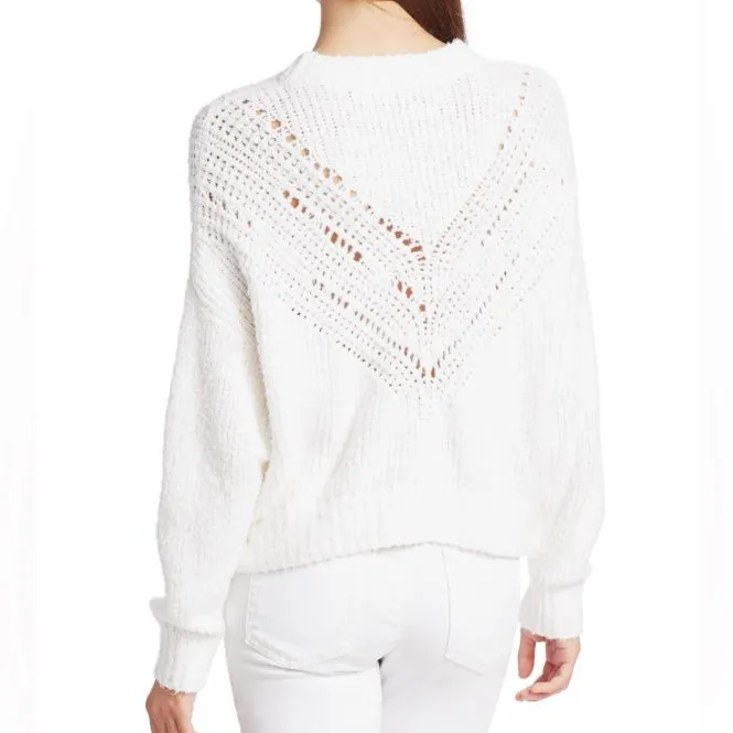 IRO Arresi Chevron Knit Cozy Cottage White Casual Luxury Crewneck Sweater Top - Image 3