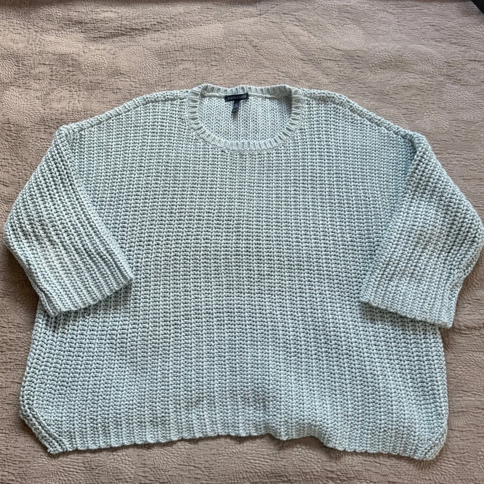EILEEN FISHER Organic Cotton Chunky Knit Oversized Sweater L G Light Blue - Image 2