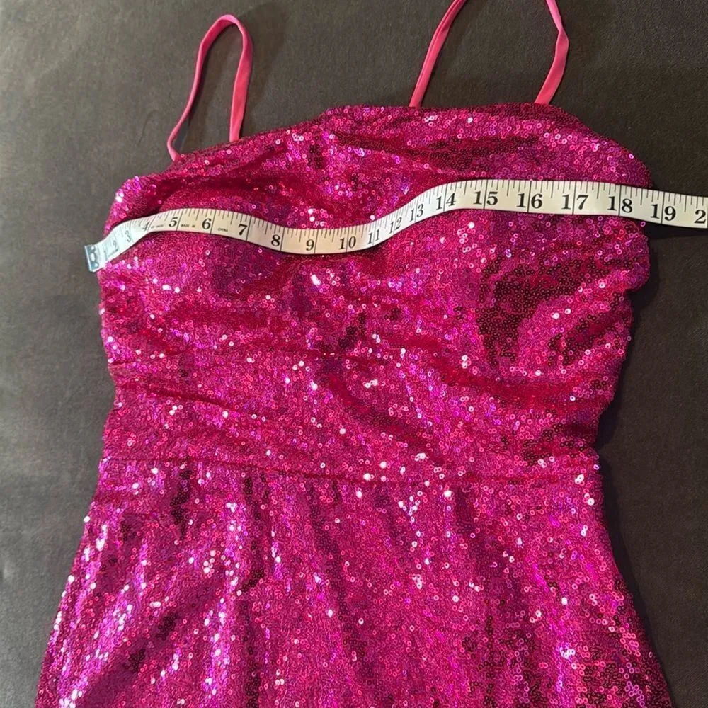 Women’s Pink Sequined Short Homecoming Party Dress Ruffle Hem CorsetBack Size 12 - Image 10