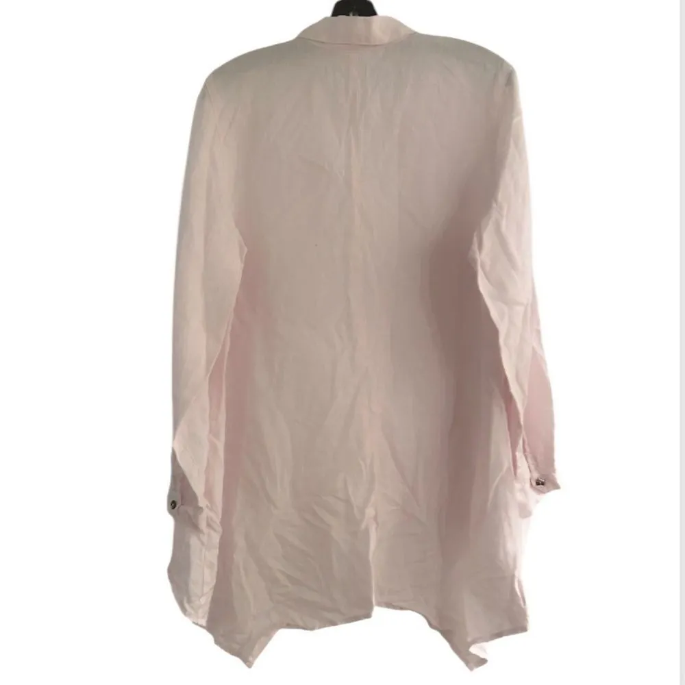 Kleen Pale Pink 100% Linen Asymmetrical Button Up Top Size Medium - Image 2