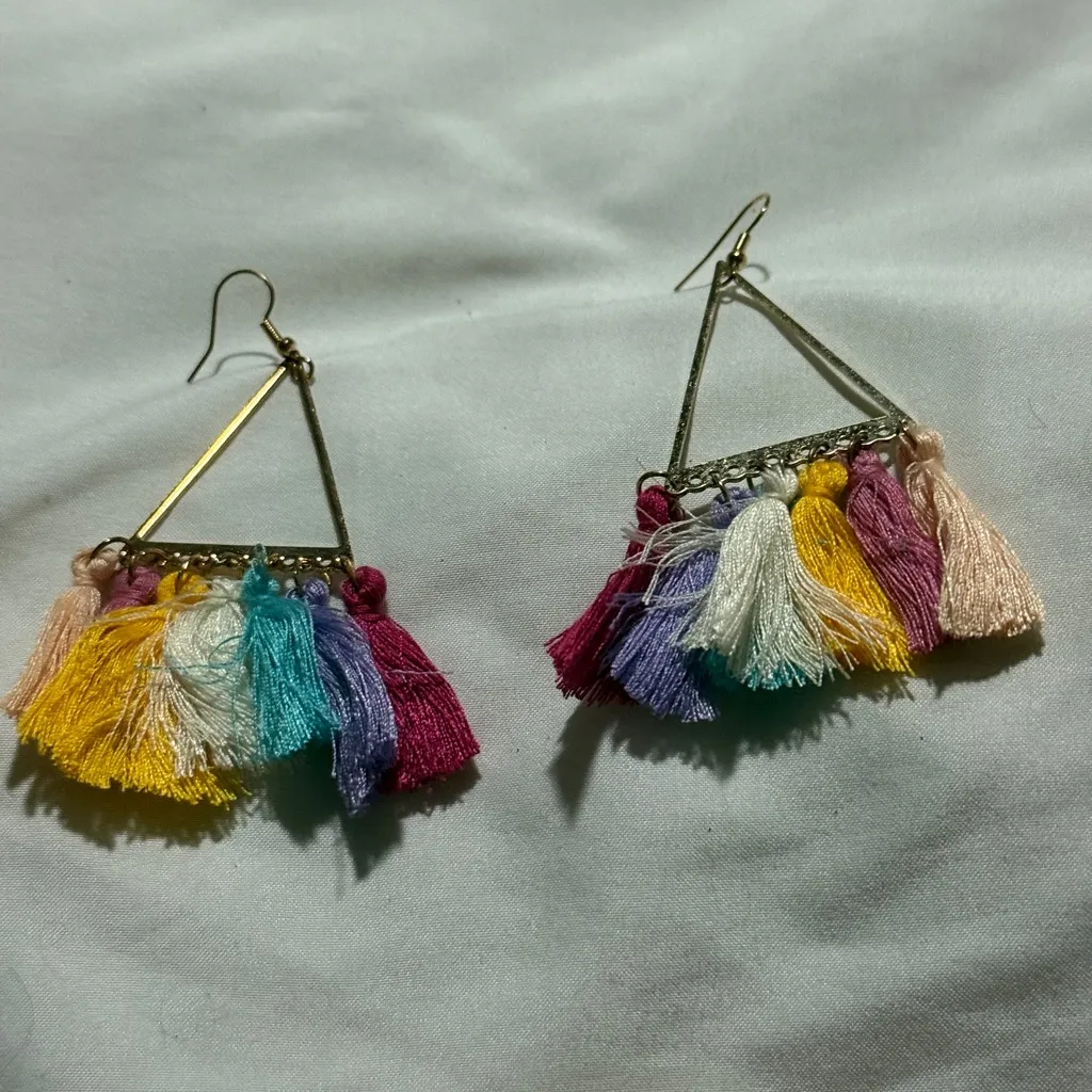 Multicolor Tassel Triangle Earrings Yellow - Image 2