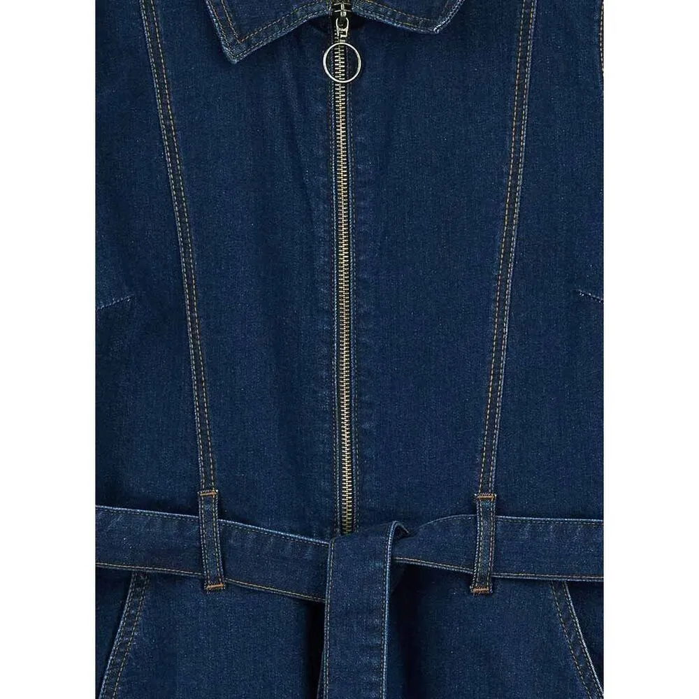 Womens Joanie Clothing MacDougal Indigo Denim Jean LS Jumpsuit Boilersuit Sz 14 Blue - Image 4