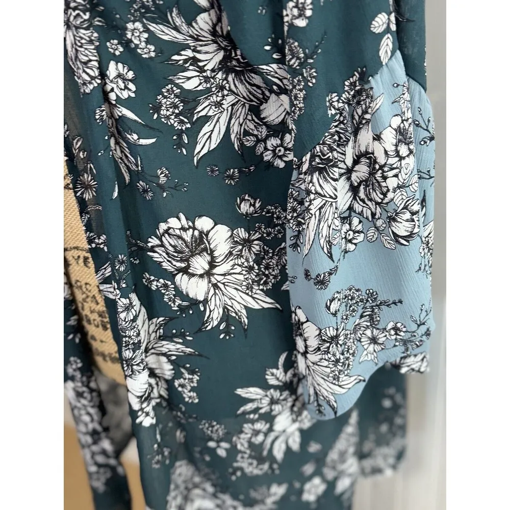Maurice Floral Mixed Print Kimono Cover Blue Teal Size L Size L - Image 3