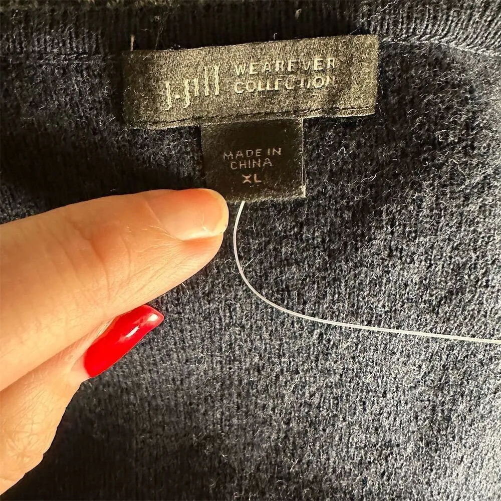 J.Jill WearEver Women's XL Blue Herringbone Open Front Cardigan Sweater Duster - Image 7