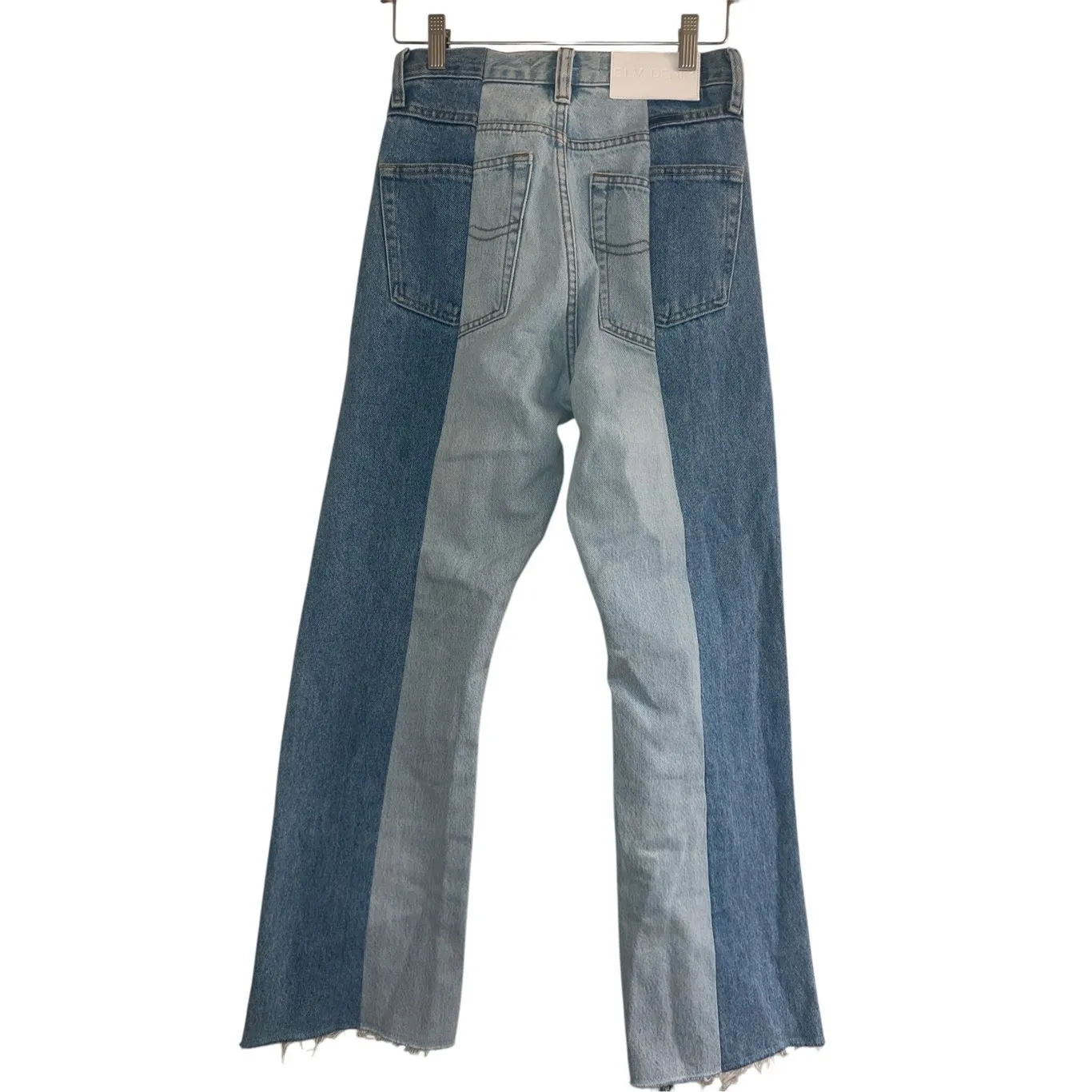 E.L.V. Denim Raw Hem Wide Leg Two Tone Sz 26 Jeans Blue - Image 3