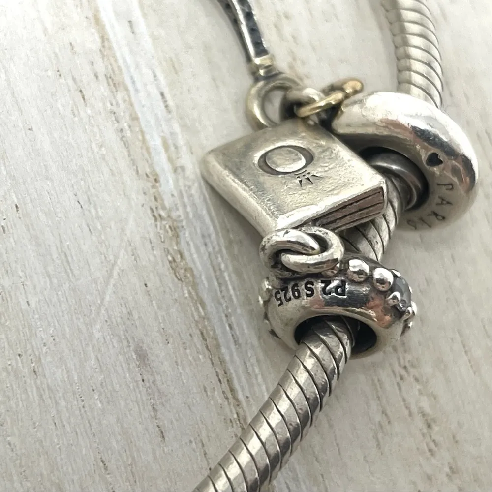 PANDORA  “travel” themed 6 charm sterling silver bracelet - Image 11