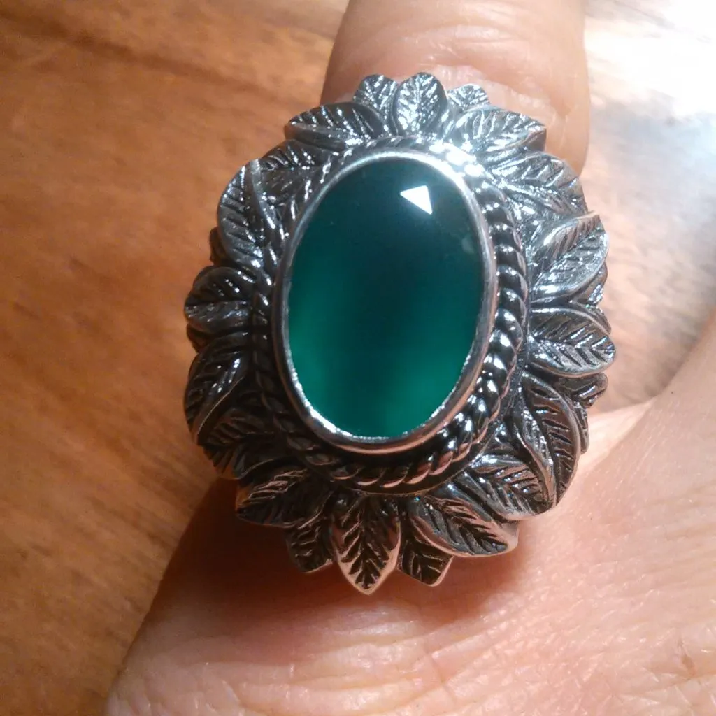 Bali Legacy Verde Onyx Sterling Silver Leaf Ring (Size 6) - Image 9