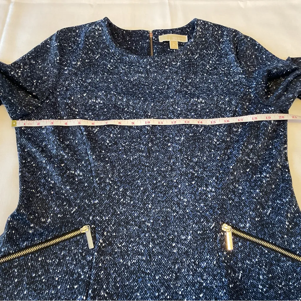 Michael Michael Kors Wm’s Sz 16 Blue Speckled Dress Zippered Pockets Fit & Flare - Image 10