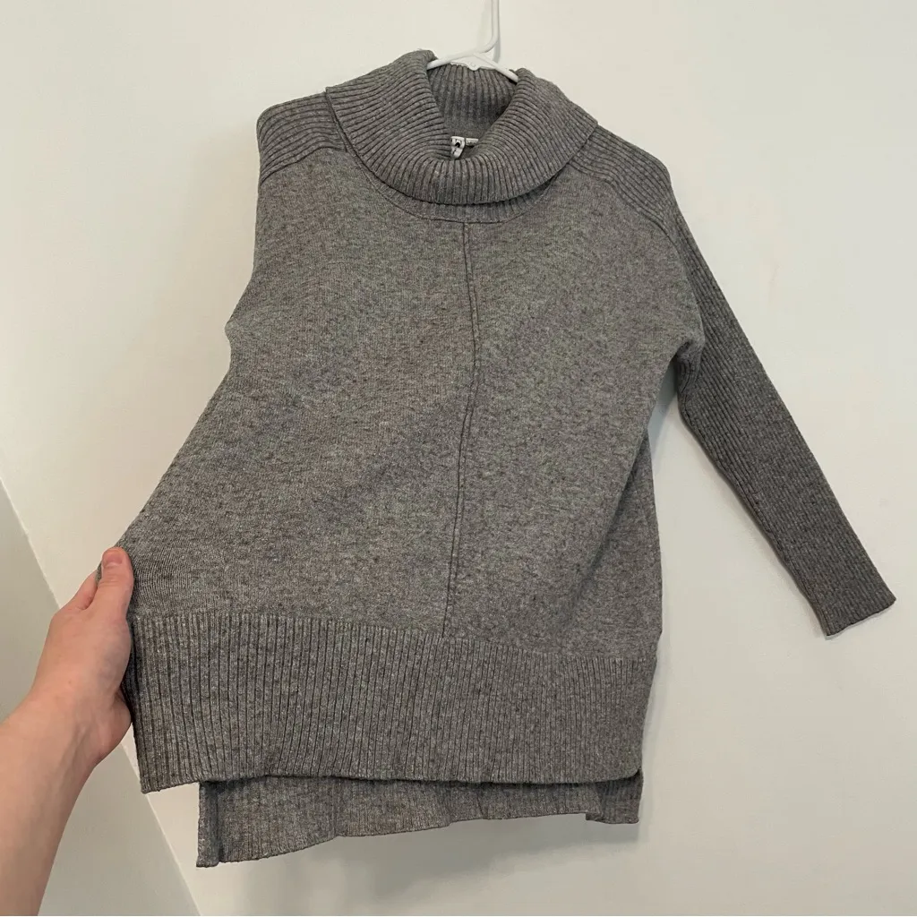 CABLE & GAUGE Cowl Neck Sweater Gray Flecked Speckled Hi-Lo Hem Tunic Sweater L - Image 10