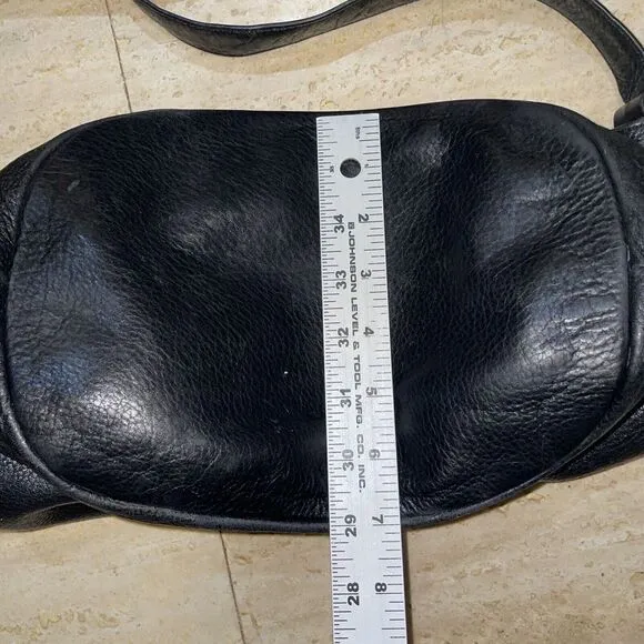 Tory Burch Pebbled Leather‎ Large Crossbody HOBO Bag TOTE Black Perforated Logo - Image 5