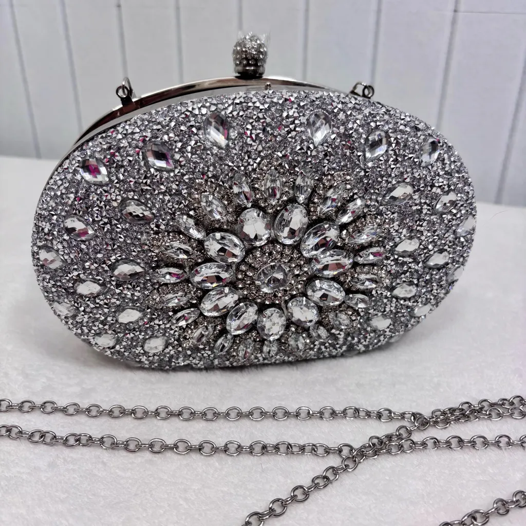 Luxury Evening Bag‎ Wedding Bags Ladies Phone Pocket Purse Wallet for Party Silver - Image 7