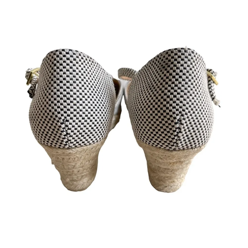 Talbots Women’s Wedge Espadrille Sandals Size 9 Pom Pom Flower Houndstooth - Image 4