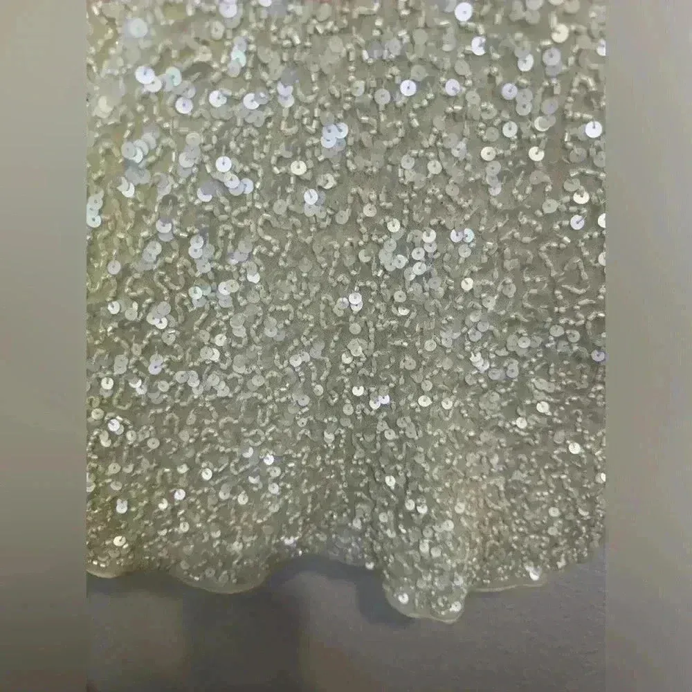 Vintage Papell Boutique Women’s Sequin Beaded Split Flutter Sleeve Silk Blouse - Image 10