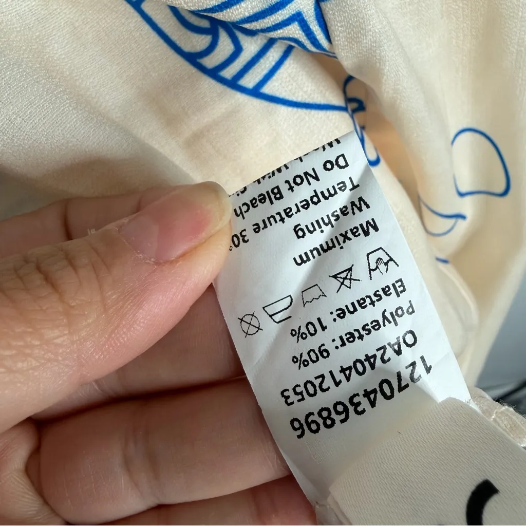 NWOT Commense Ciao Wine Cream Blue Graphic Babydoll Ruffle Dress XL Oversized - Image 5