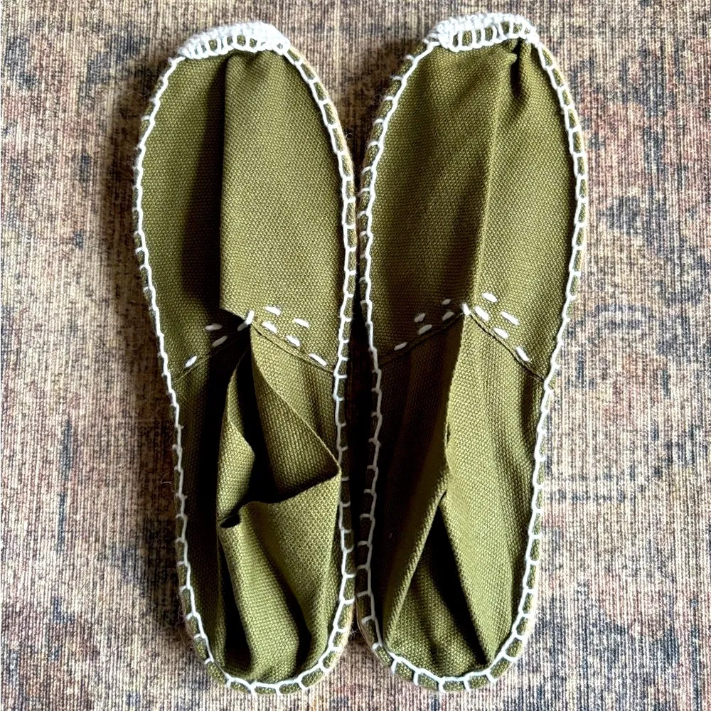 NEW Cosido a Mano Calidad Artesania Olive Canvas Espadrilles Size 5.5 Green - Image 2