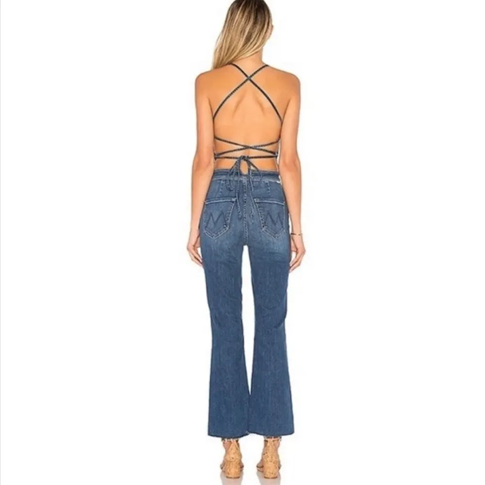 Mother RARE Denim The Tie Back Hustler Ankle Fray Jumpsuit NEW Blue Size 26 - Image 7