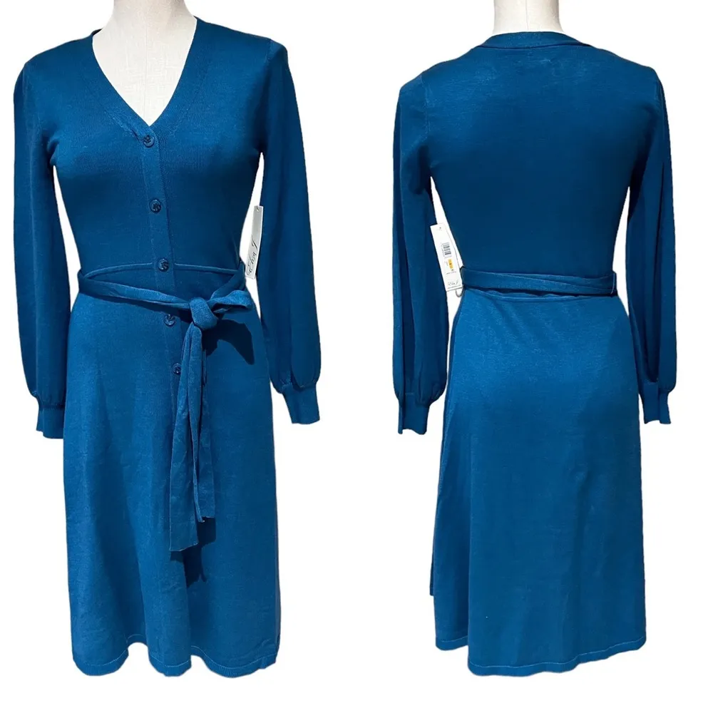 NWT ELIZA J BUTTON FRONT BELTED SWEATER DRESS TEAL SMALL - Image 6