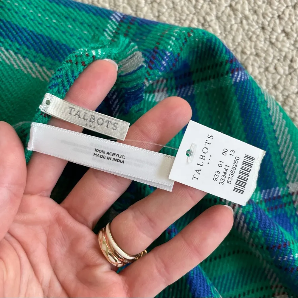 Talbots Green Plaid Large Winter Scarf NWT - Image 4