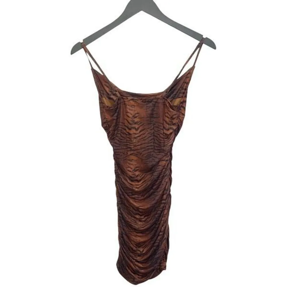 Princess Polly HARLAN RUCHED MINI DRESS BROWN TIGER PRINT‎ SIZE 0 - Image 5