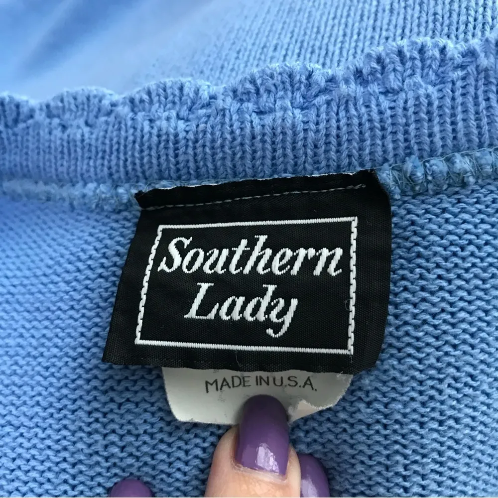 Southern Lady Blue Flower Cardigan Granny Daisy Dainty Cottagecore Lace XL - Image 6