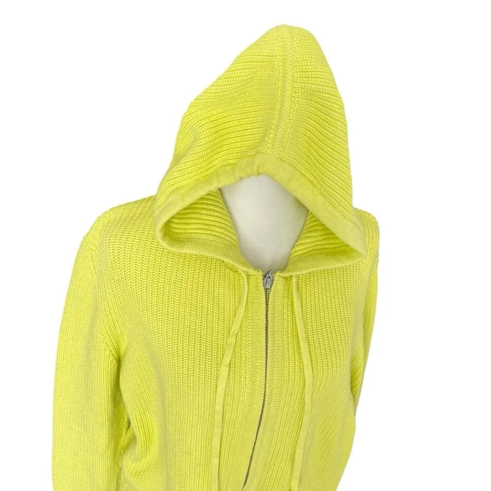 Kinross Bright Yellow 100% Cotton Ribbed Zip Up Hooded Cardigan Sweater M Size M - Image 3