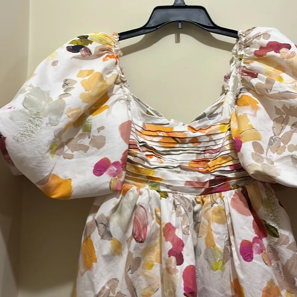 Aje Dasia Puff Sleeve Cotton Minidress In Desert Rose, SIZE 8 US White - Image 6