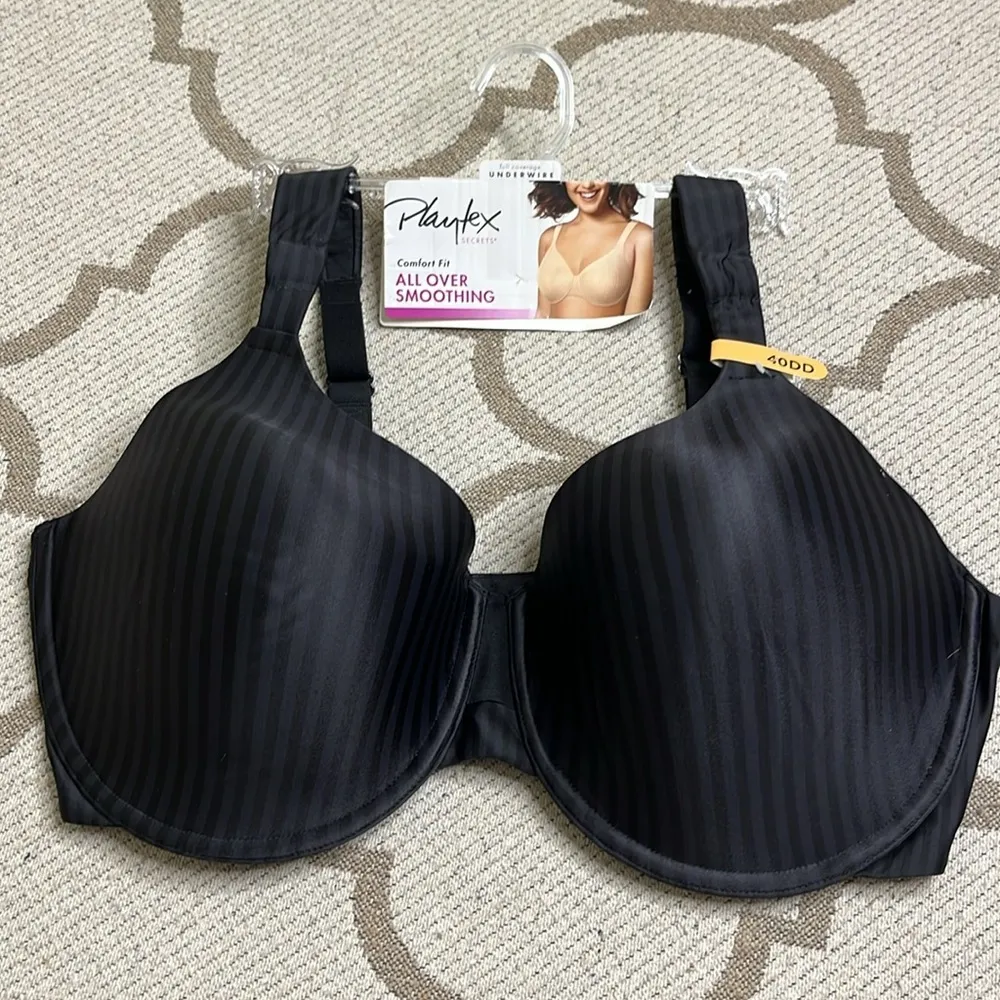 Playtex All Over Smoothing Black Full Coverage Bra with Underwire Support Bra - Image 9
