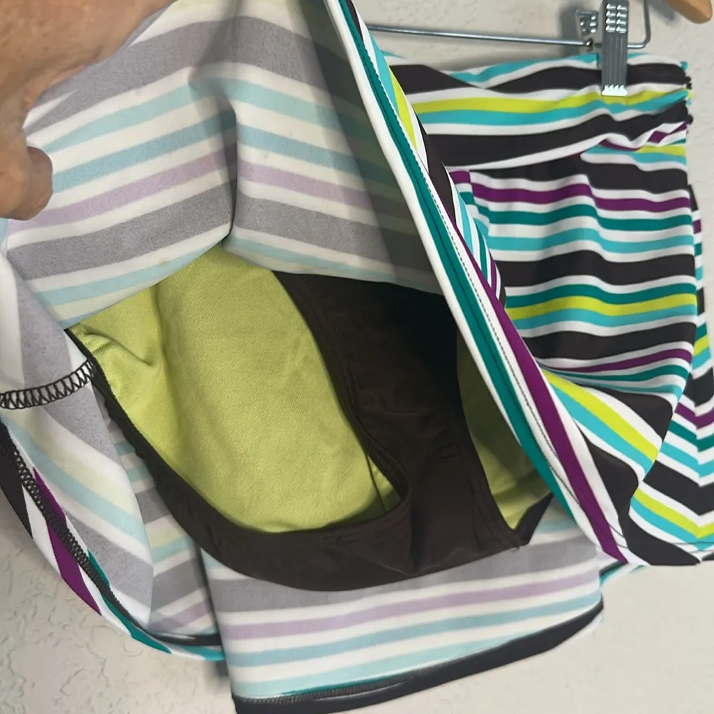 NEW Athleta Swim Skirt Brown Green Stripe Mini Medium Beach Cruise Resortwear - Image 3