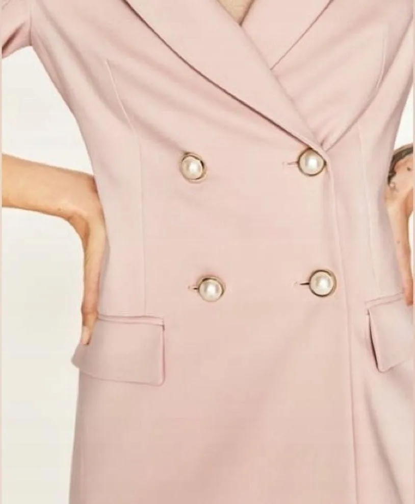 Zara Cold Shoulder Openings Pearl Buttons Blazer Dress Pink Size M NEW - Image 11