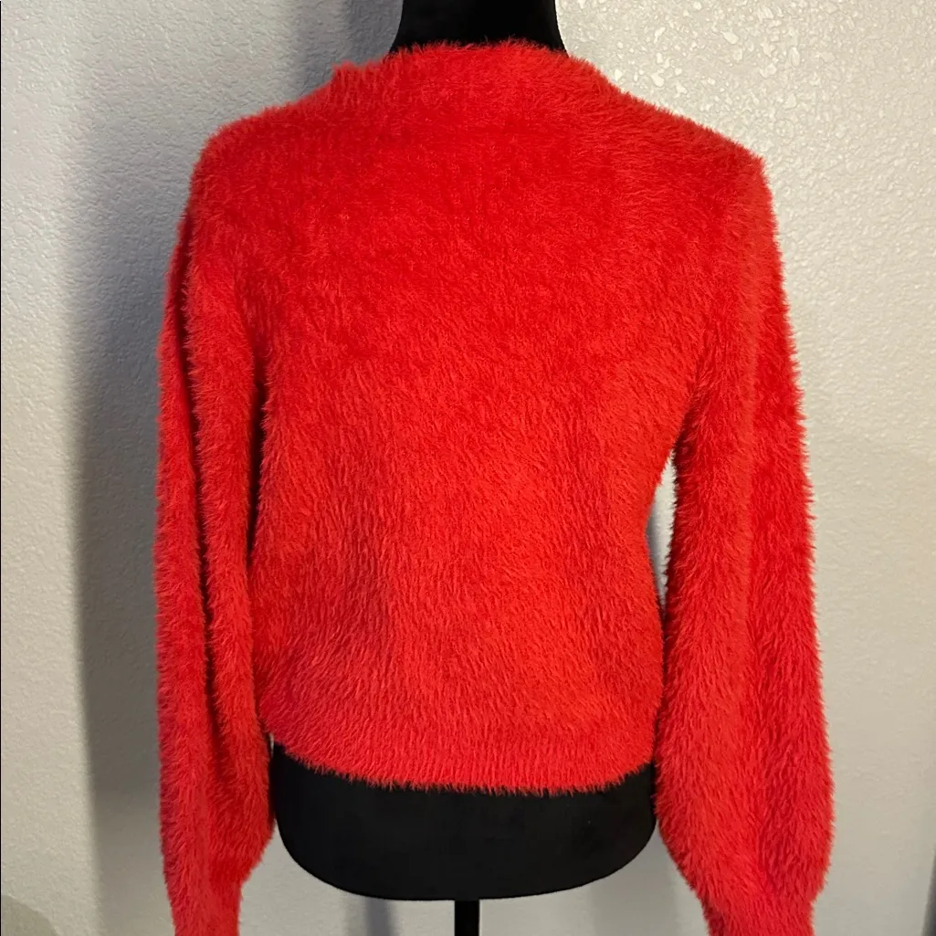 Cozy Red Fuzzy Cardigan Size XS - Image 3