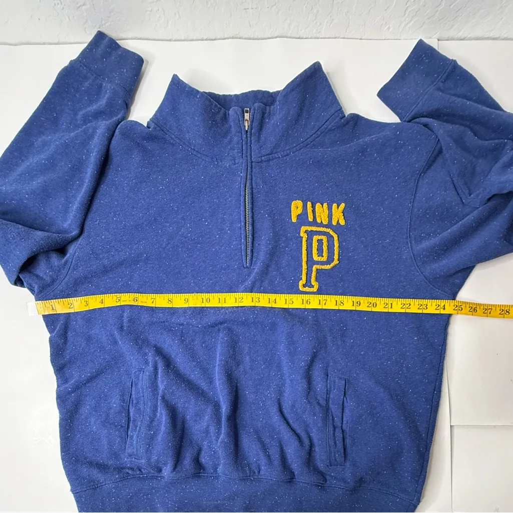 Victorias Secret PINK Blue Sweatshirt Women’s Size L Logo 1/4 Zip Collar‎ Y2K - Image 4