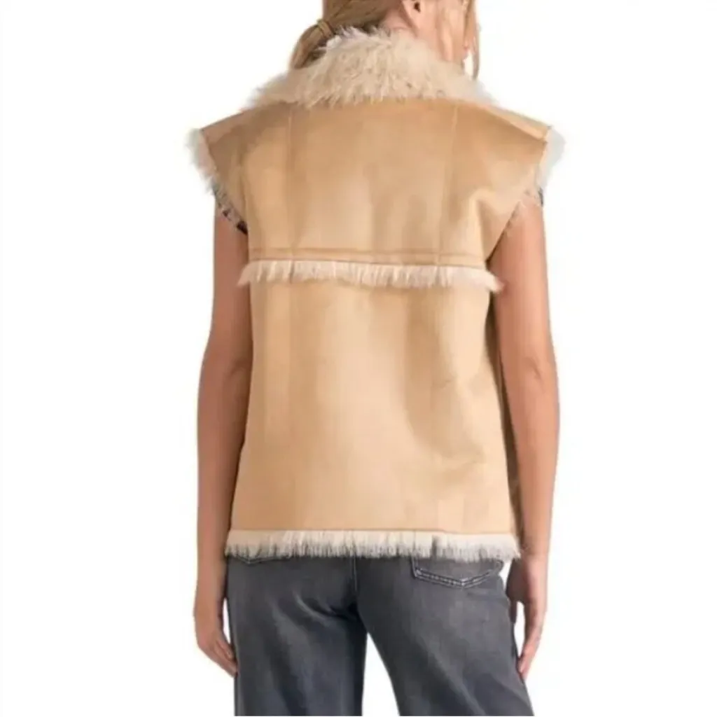 Elan NWT Cream and Tan Faux Fur Vest - Image 2