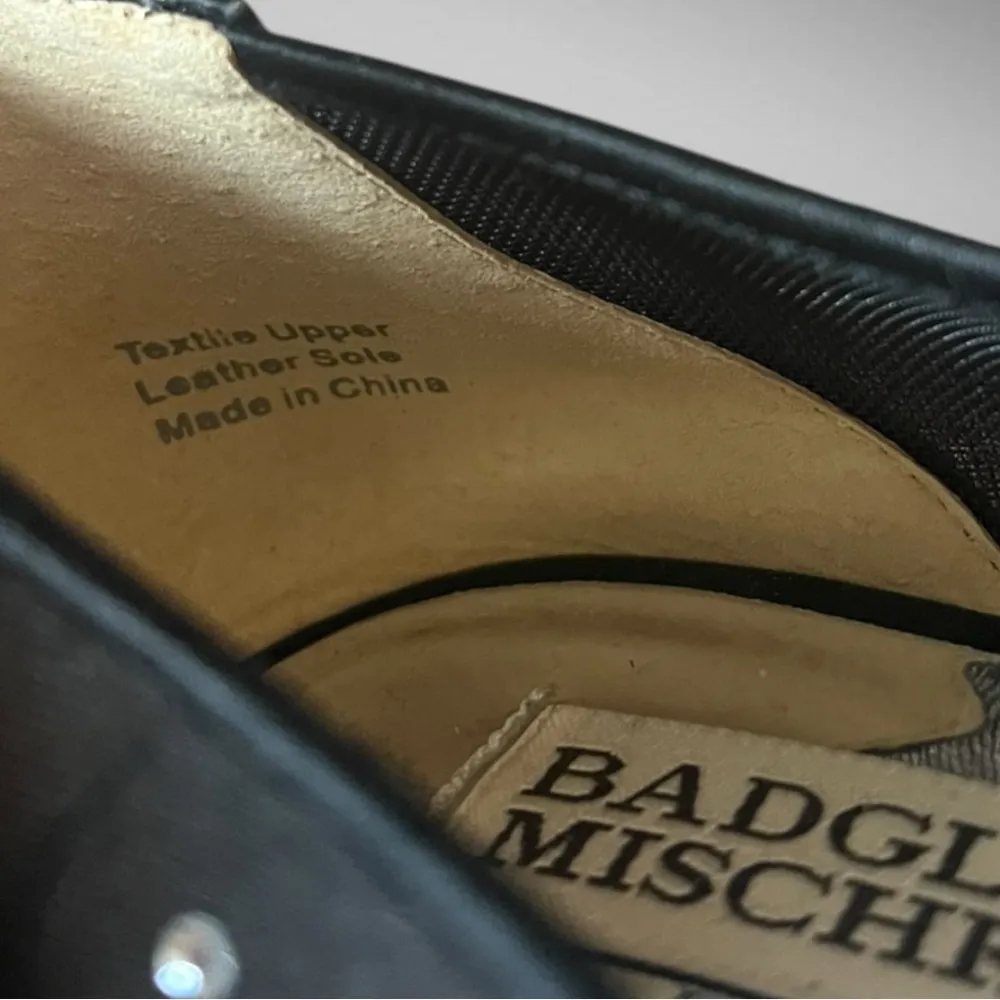 BADGLEY MISCHKA Women's Quinn Black Satin Embellished‎ Flats 7.5 | EUC - Image 13