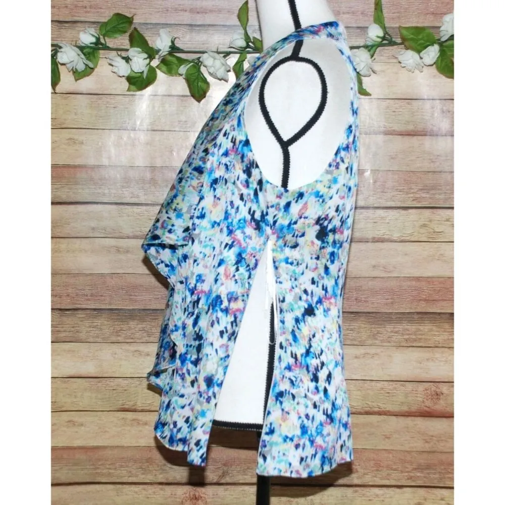 Ann Taylor Blue Ladies Sleeveless Blouse Top Size 10 Ruffle Side Zipper V-Neck - Image 7