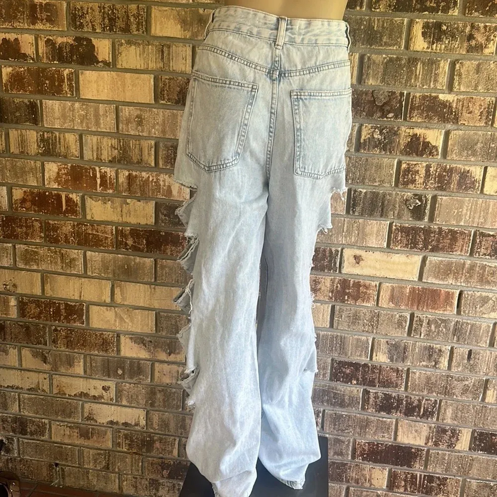 Factory Distressed Ripped Light Blue Wide Leg Denim Size 3 NWT - Image 8