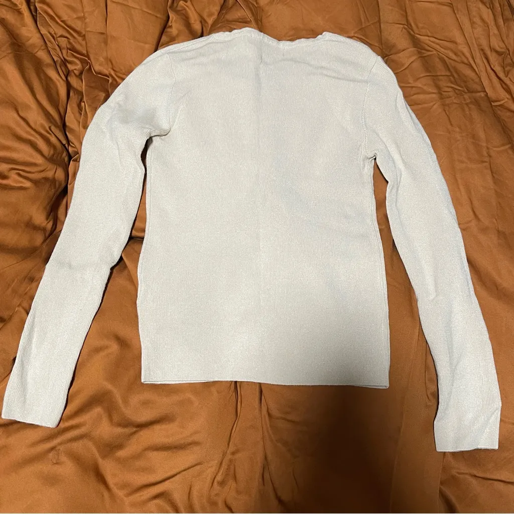 Forever 21 Criss Cross Lace Up Neckline Sweater Beige Size S - Image 4