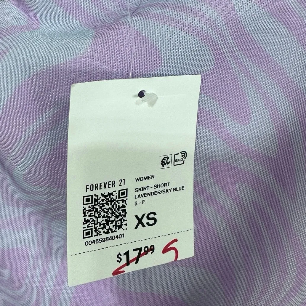 Forever 21 Y2K Lavender Sky Blue Swirl Print Mini Skirt Lace Trim Women's XS New - Image 4